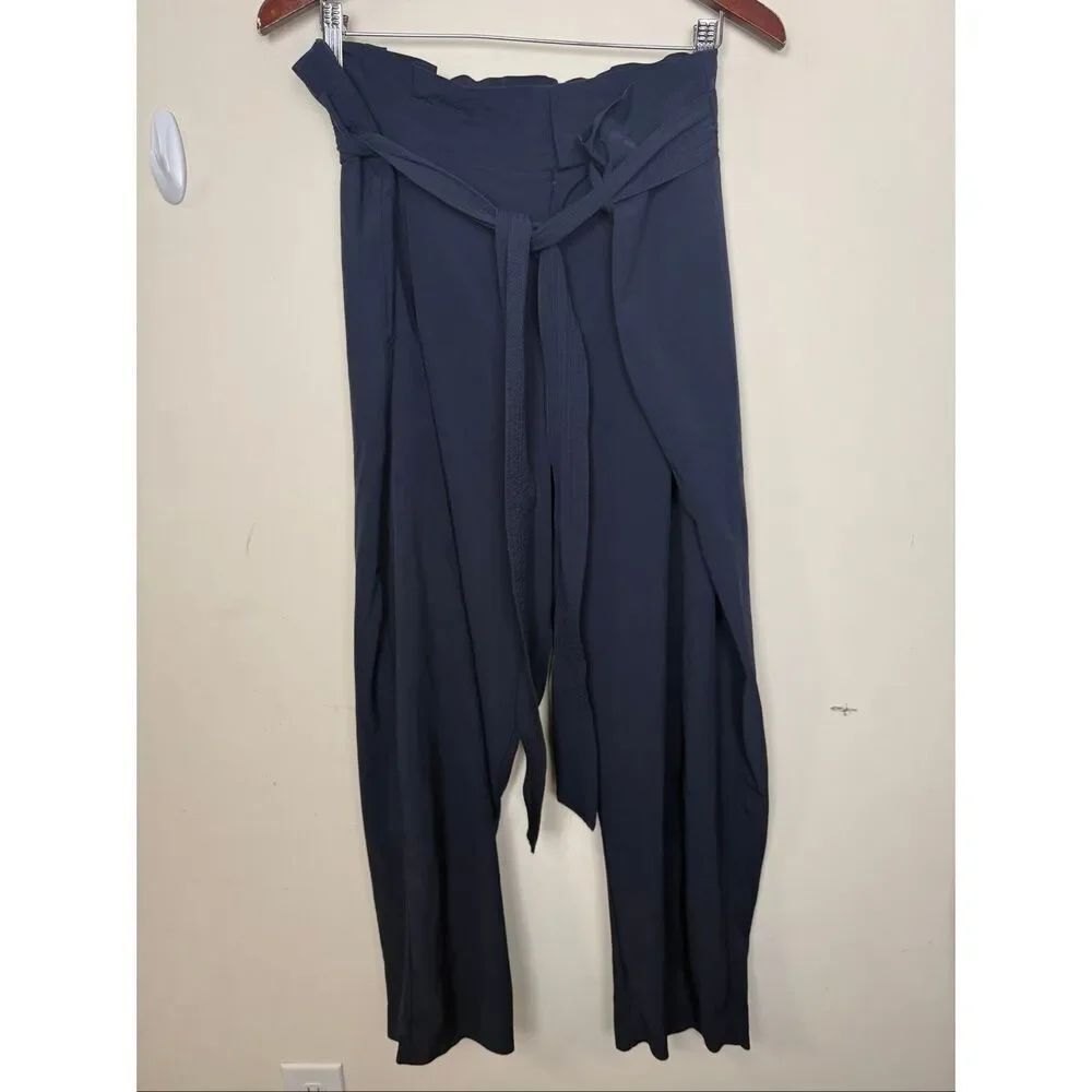 Athleta Skyline Pant II Navy Wide Leg Tie Waist Workwear Travel Size 20